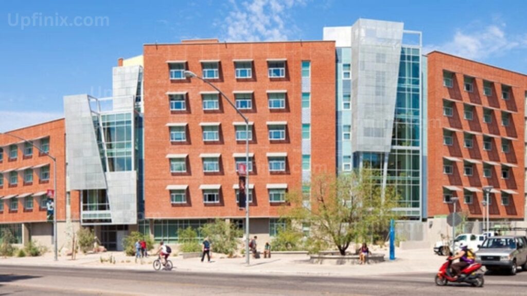 A photo of a lively dorm courtyard at UofA.